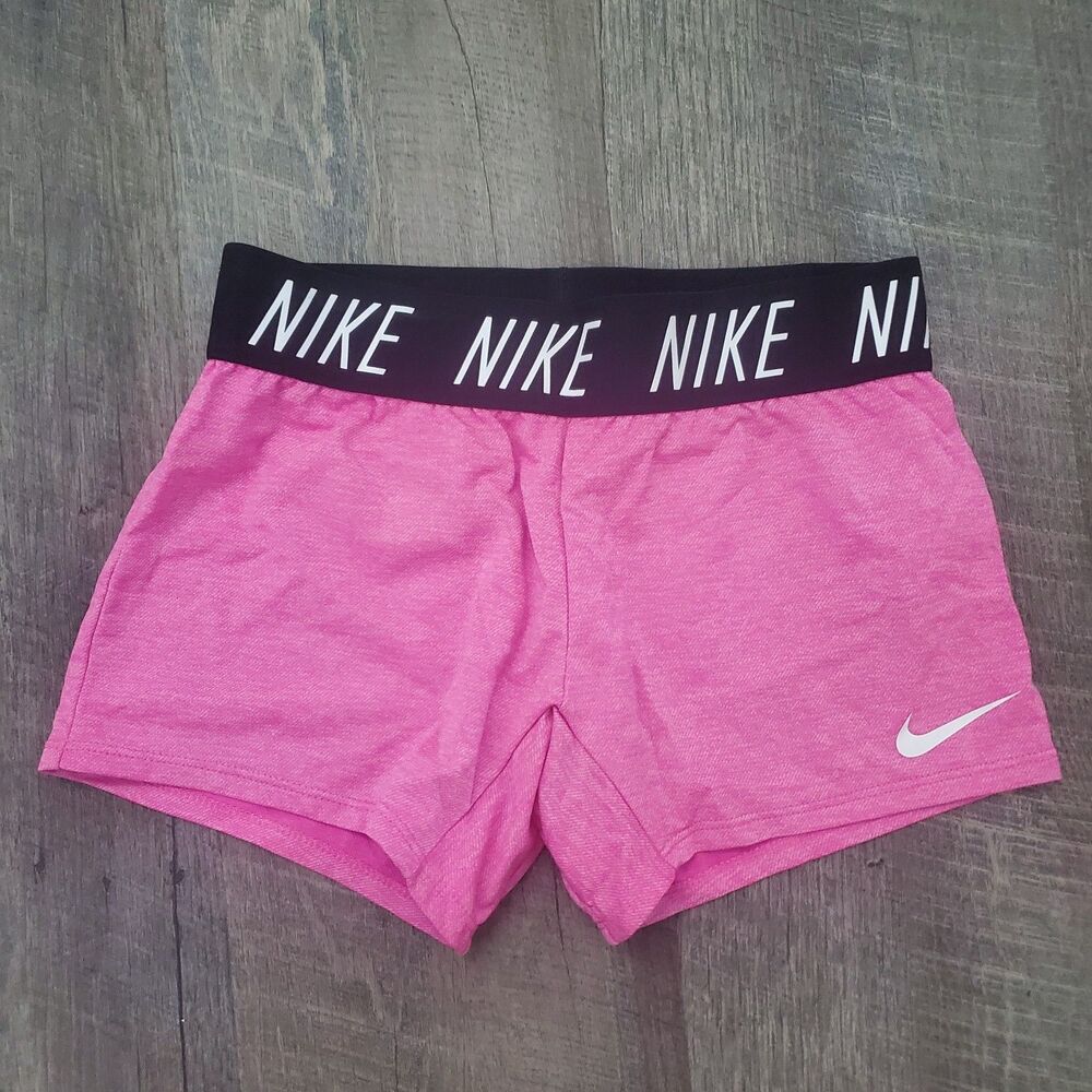 Nike Girls Athletic Shorts Size Small Pink Dri-FIT 3" Inseam Black Waistband